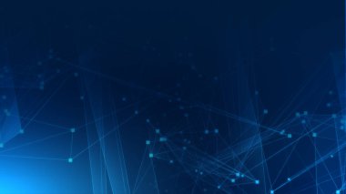 Teknoloji geçmişine sahip soyut mavi çokgen teknoloji ağı. Soyut noktalar ve satır dokusu arka planı. 3d oluşturma.