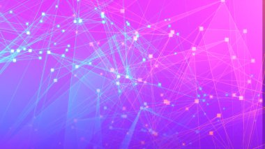 Soyut pembe çokgen teknolojisi ağı, teknoloji geçmişine sahip. Soyut noktalar ve satır dokusu arka planı. 3d oluşturma.