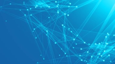 Teknoloji geçmişine sahip soyut mavi çokgen teknoloji ağı. Soyut noktalar ve satır dokusu arka planı. 3d oluşturma.