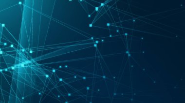 Teknoloji geçmişine sahip soyut mavi çokgen teknoloji ağı. Soyut noktalar ve satır dokusu arka planı. 3d oluşturma.