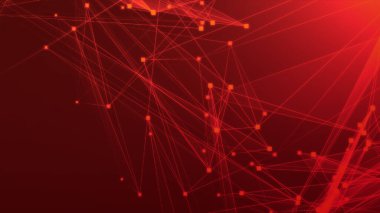 Teknoloji geçmişine sahip soyut kırmızı çokgen teknoloji ağı. Soyut noktalar ve satır dokusu arka planı. 3d oluşturma.