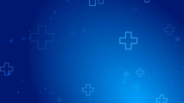 Medical health blue cross neon light shapes pattern background. Abstract healthcare technology and science concept.