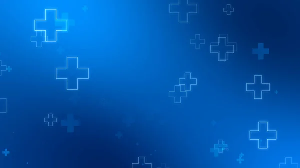 Medical health blue cross neon light shapes pattern background. Abstract healthcare technology and science concept.