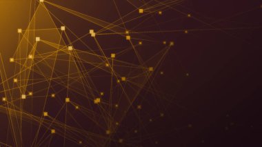 Teknoloji geçmişine sahip soyut turuncu çokgen teknoloji ağı. Soyut noktalar ve satır dokusu arka planı. 3d oluşturma.