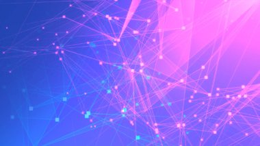 Teknoloji geçmişine sahip soyut mor çokgen teknoloji ağı. Soyut noktalar ve satır dokusu arka planı. 3d oluşturma.