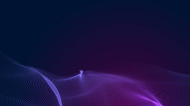 Nokta mavi mor dalga çizgisi, ışık eğimli koyu arkaplan. Soyut teknoloji büyük veri dijital arkaplanı. 3d oluşturma.