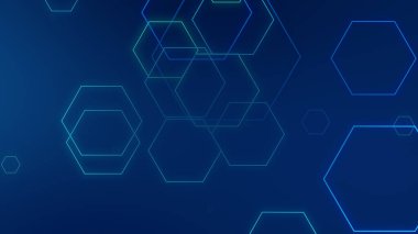 Altıgen geometrik mavi ışık teknolojisi yüksek teknoloji koyu arka plan. Soyut grafik dijital gelecek bilim konsept tasarımı.