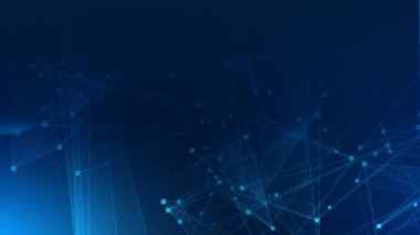 Teknoloji geçmişine sahip soyut mavi çokgen teknoloji ağı. Soyut noktalar ve satır dokusu arka planı. 3d oluşturma.