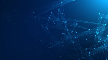Teknoloji geçmişine sahip soyut mavi çokgen teknoloji ağı. Soyut noktalar ve satır dokusu arka planı. 3d oluşturma.