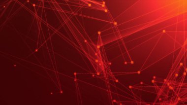 Teknoloji geçmişine sahip soyut kırmızı çokgen teknoloji ağı. Soyut noktalar ve satır dokusu arka planı. 3d oluşturma.