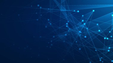 Teknoloji geçmişine sahip soyut mavi çokgen teknoloji ağı. Soyut noktalar ve satır dokusu arka planı. 3d oluşturma.