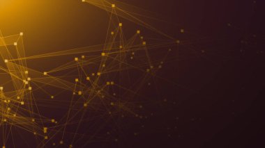 Teknoloji geçmişine sahip soyut turuncu çokgen teknoloji ağı. Soyut noktalar ve satır dokusu arka planı. 3d oluşturma.