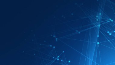 Teknoloji geçmişine sahip soyut mavi çokgen teknoloji ağı. Soyut noktalar ve satır dokusu arka planı. 3d oluşturma.