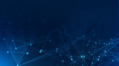 Teknoloji geçmişine sahip soyut mavi çokgen teknoloji ağı. Soyut noktalar ve satır dokusu arka planı. 3d oluşturma.