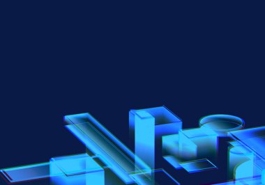 Siber mavi izometrik neon şehir sanal gerçeklik arka planı. Soyut teknoloji yeniliği gelecekteki dijital arka plan. 3d oluşturma.