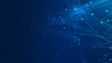Teknoloji geçmişine sahip soyut mavi çokgen teknoloji ağı. Soyut noktalar ve satır dokusu arka planı. 3d oluşturma.