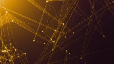 Teknoloji geçmişine sahip soyut turuncu çokgen teknoloji ağı. Soyut noktalar ve satır dokusu arka planı. 3d oluşturma.