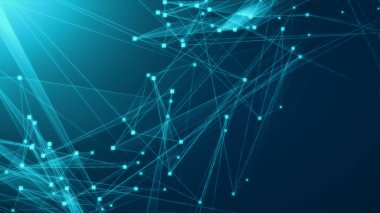 Teknoloji geçmişine sahip soyut mavi çokgen teknoloji ağı. Soyut noktalar ve satır dokusu arka planı. 3d oluşturma.