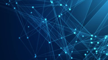 Teknoloji geçmişine sahip soyut mavi çokgen teknoloji ağı. Soyut noktalar ve satır dokusu arka planı. 3d oluşturma.
