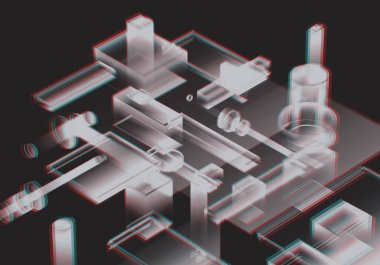 Siber izometrik neon şehir sanal gerçeklik arka planı. Soyut teknoloji yeniliği gelecekteki dijital arka plan. 3d oluşturma.