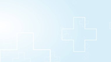 Soyut tıbbi beyaz, mavi haç desenli arka plan. Grafik çizimler sağlık teknolojisi ve bilim konsepti.