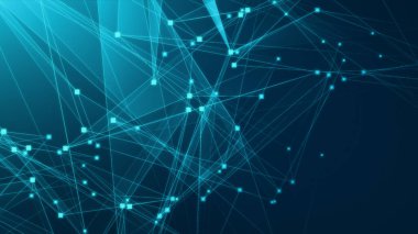 Teknoloji geçmişine sahip soyut mavi çokgen teknoloji ağı. Soyut noktalar ve satır dokusu arka planı. 3d oluşturma.