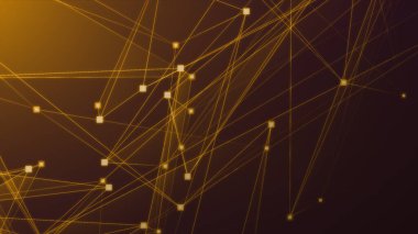 Teknoloji geçmişine sahip soyut turuncu çokgen teknoloji ağı. Soyut noktalar ve satır dokusu arka planı. 3d oluşturma.
