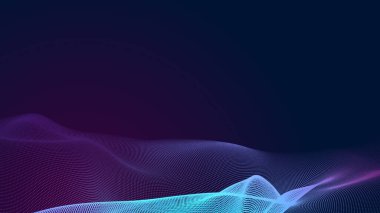 Nokta mavi mor dalga çizgisi, ışık eğimli koyu arkaplan. Soyut teknoloji büyük veri dijital arkaplanı. 3d oluşturma.