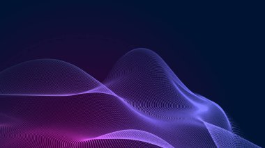 Nokta mavi mor dalga çizgisi, ışık eğimli koyu arkaplan. Soyut teknoloji büyük veri dijital arkaplanı. 3d oluşturma.