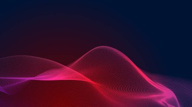 Nokta kırmızı mor dalga çizgisi açık renk gradyan koyu arkaplan. Soyut teknoloji büyük veri dijital arkaplanı. 3d oluşturma.
