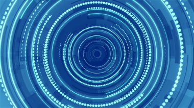Daire şeklinde beyaz mavi parlak teknoloji yüksek teknoloji. Soyut grafik dijital gelecek bilimkurgu konsepti tasarımı.