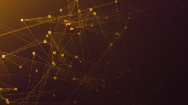Teknoloji geçmişine sahip soyut turuncu çokgen teknoloji ağı. Soyut noktalar ve satır dokusu arka planı. 3d oluşturma.