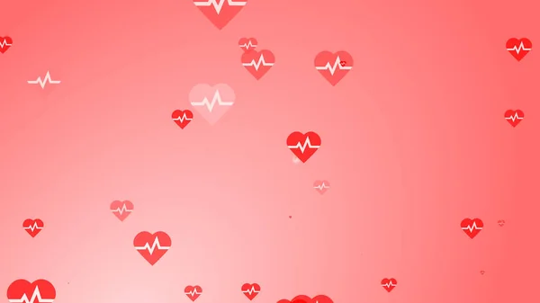 Medical heart beat pulse flat white on red hearts pattern background. Abstract healthcare for World Blood Donor Day.