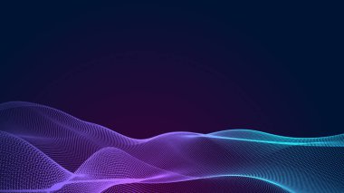 Nokta mavi mor dalga çizgisi, ışık eğimli koyu arkaplan. Soyut teknoloji büyük veri dijital arkaplanı. 3d oluşturma.
