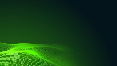 Nokta yeşil dalga ışık ekran gradyan dokusu koyu arkaplan. Soyut teknoloji büyük veri dijital arkaplanı. 3d oluşturma.