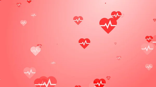 Medical Heart Beat Pulse Flat White Red Hearts Pattern Background — Stock Photo, Image