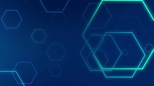 Hexagon Geometrische Blaue Neonlichter Technologie Tech Dunklen Hintergrund Abstrakte Grafische — Stockfoto