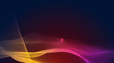 Nokta kırmızı mor dalga çizgisi açık renk gradyan koyu arkaplan. Soyut teknoloji büyük veri dijital arkaplanı. 3d oluşturma.
