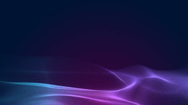Nokta mavi mor dalga çizgisi, ışık eğimli koyu arkaplan. Soyut teknoloji büyük veri dijital arkaplanı. 3d oluşturma.
