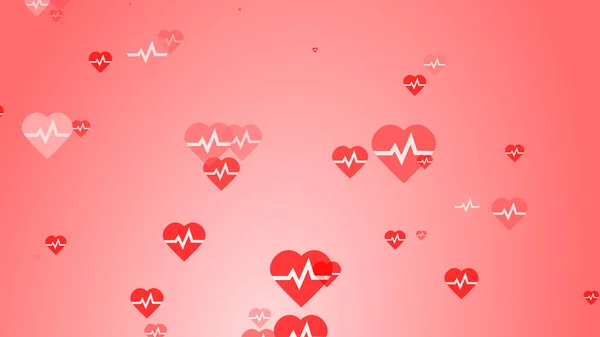 赤いハートのパターンの背景にメディカルハートビートパルスフラットホワイト 世界献血者デーのための要約医療 — ストック写真