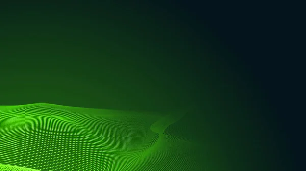 Nokta yeşil dalga ışık ekran gradyan dokusu koyu arkaplan. Soyut teknoloji büyük veri dijital arkaplanı. 3d oluşturma.