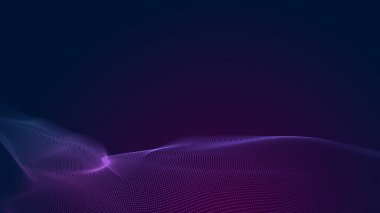Nokta mavi mor dalga çizgisi, ışık eğimli koyu arkaplan. Soyut teknoloji büyük veri dijital arkaplanı. 3d oluşturma.