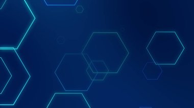 Altıgen geometrik mavi ışık teknolojisi yüksek teknoloji koyu arka plan. Soyut grafik dijital gelecek bilim konsept tasarımı.