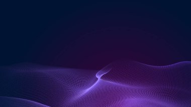 Nokta mavi mor dalga çizgisi, ışık eğimli koyu arkaplan. Soyut teknoloji büyük veri dijital arkaplanı. 3d oluşturma.