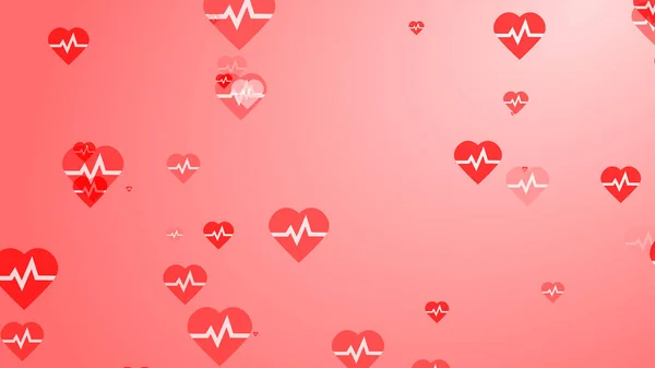 Medical Heart Beat Pulse Flat White Red Hearts Pattern Background — Stock Photo, Image