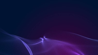 Nokta mavi mor dalga çizgisi, ışık eğimli koyu arkaplan. Soyut teknoloji büyük veri dijital arkaplanı. 3d oluşturma.