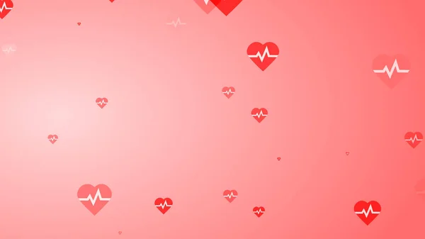 Herzschlag Puls Flach Weiß Auf Rotem Herzmuster Hintergrund Abstrakte Gesundheitsfürsorge — Stockfoto