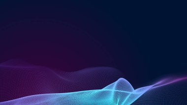 Nokta mavi mor dalga çizgisi, ışık eğimli koyu arkaplan. Soyut teknoloji büyük veri dijital arkaplanı. 3d oluşturma.