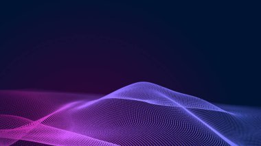 Nokta mavi mor dalga çizgisi, ışık eğimli koyu arkaplan. Soyut teknoloji büyük veri dijital arkaplanı. 3d oluşturma.