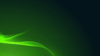 Nokta yeşil dalga ışık ekran gradyan dokusu koyu arkaplan. Soyut teknoloji büyük veri dijital arkaplanı. 3d oluşturma.